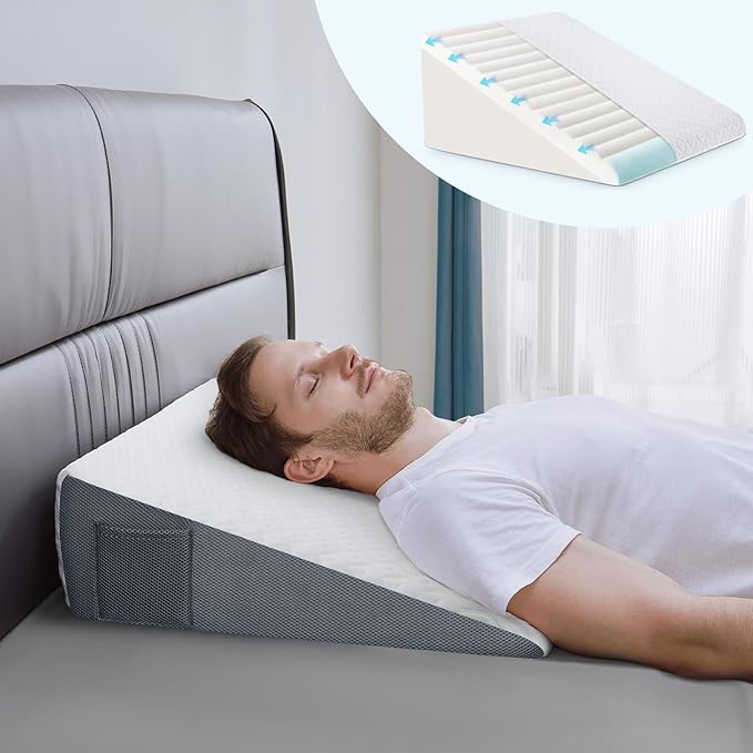 7.5" Wedge Pillow,New Patented Ergonomic Contour Design,Memory Foam Triangle Wedge Pillow for Back Pain Relief, Acid Reflux, Gerd, Heartburn and Snoring,Post Surgery Pillow for Body Elevation