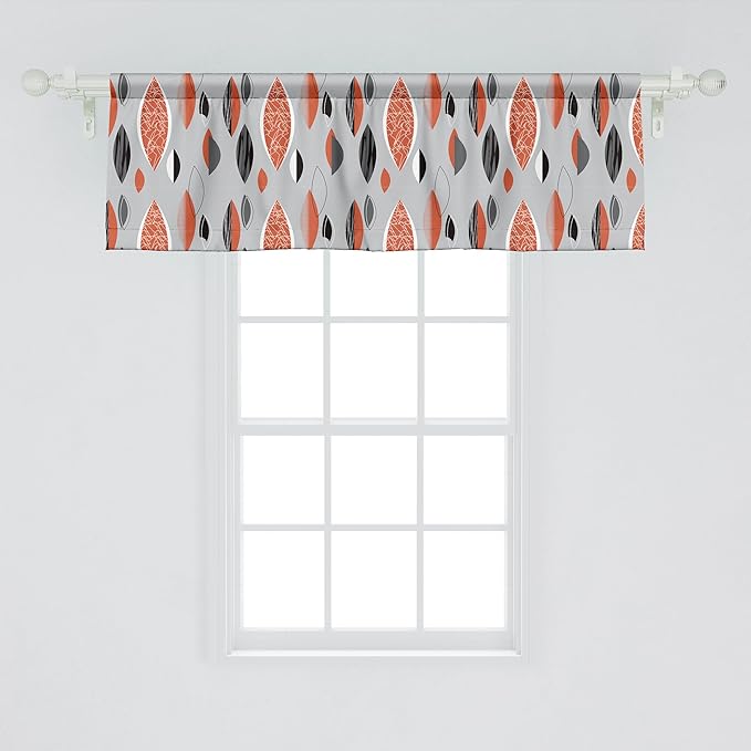 Ambesonne Mid Century Window Valance, Abstract Oval Leaf Forms with Different Designs and Color Combinations, Curtain Valance for Kitchen Bedroom Decor with Rod Pocket, 42" x 18", Red Black Pale Grey