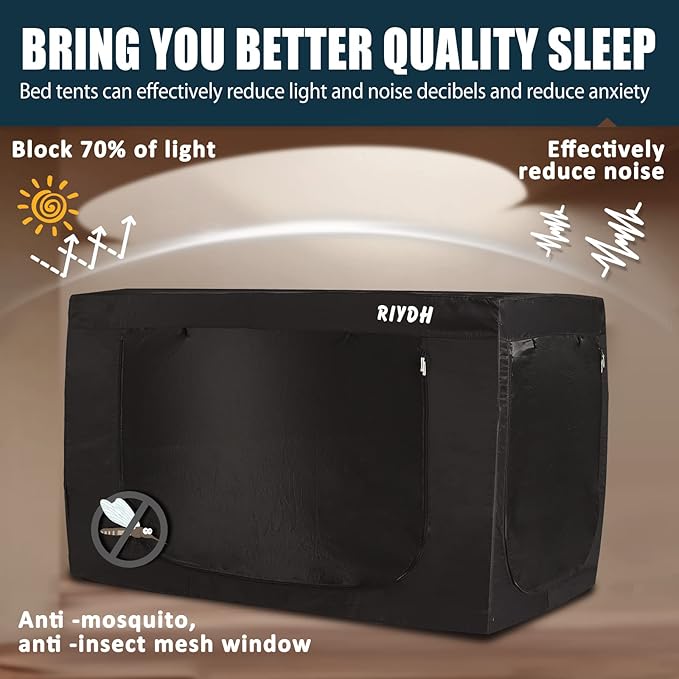 Bed Tent Bed Canopy Tents for Adult - Portable Dream Tent Indoor Sleeping Tents 70% Blackout with 3 Doors Breathable Private Space Tents