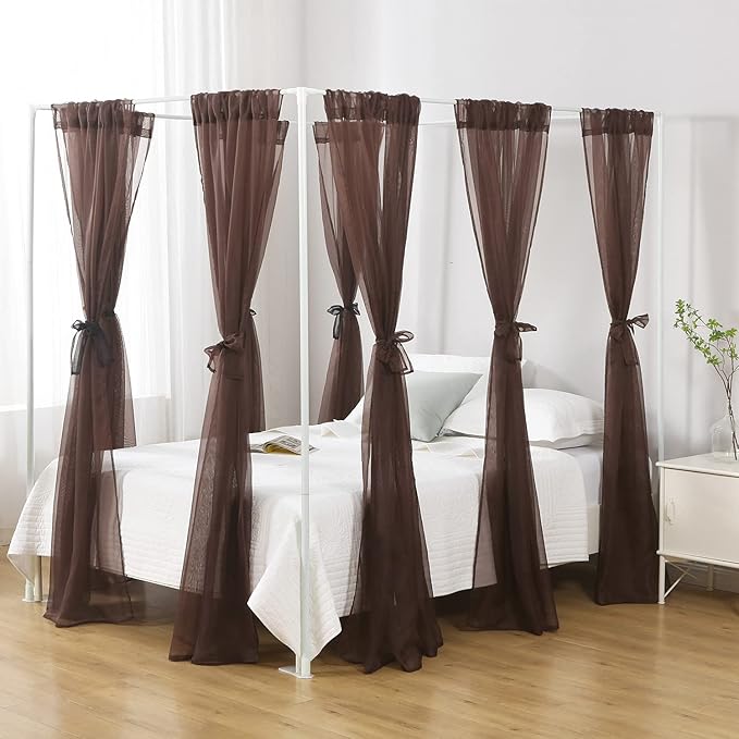 Canopy Bed Curtains for Twin Bed, Coffee Pincess Girls Bed Canopy, Adults Room Decor (Coffee)