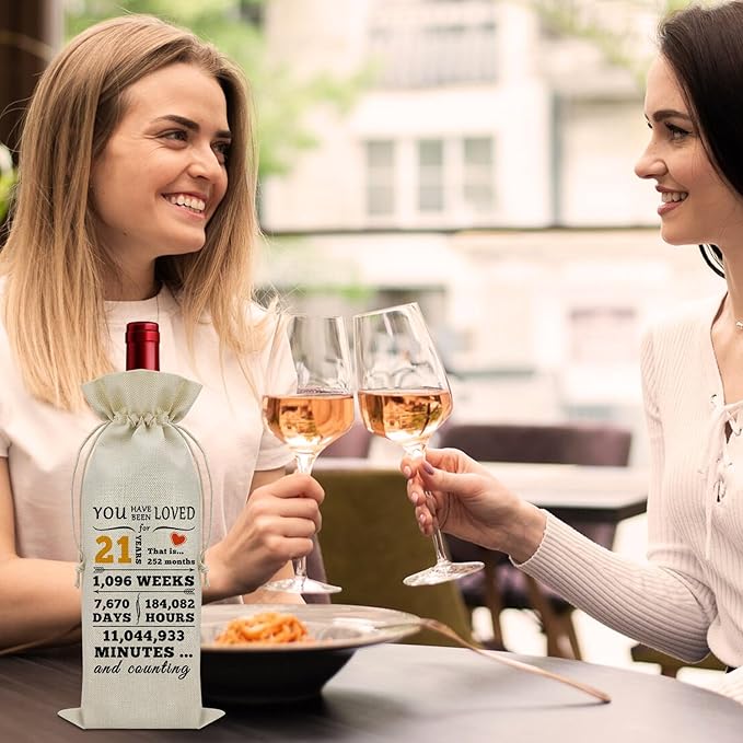 Sazuwu Happy 21st Birthday Gifts for Women Wine Bag 21 Year Old Birthday Gifts for Men Wine Bottle Storage Bag Gifts for Daughter Turning 21 Born in 2003 Gifts Wine Accessories Gifts for Wine Lovers