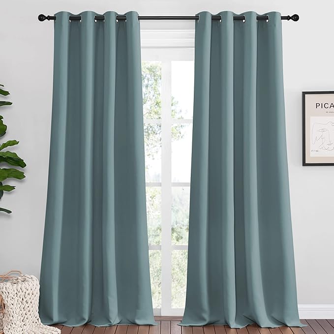 NICETOWN Modern Blackout Curtains Noise Reducing, Greyish Blue, 2 Panels, W55 x L120 -Inch, Thermal Insulated and Privacy Room Darkening Drape Panels for Boy's Guest Room Door Window