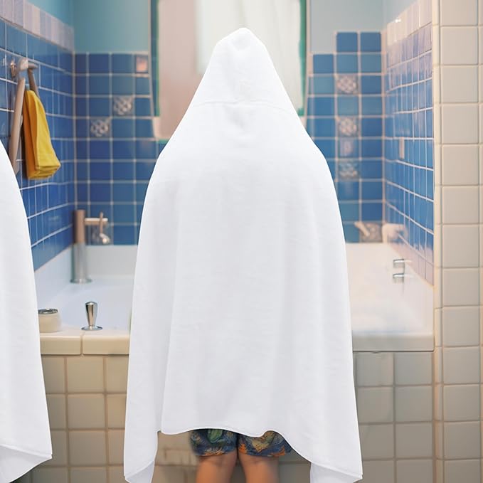 Hooded Bath Towel Wrap -Super Zero Twist 100% Cotton Large Oversized Hooded Kids Towel - Toddler Shower Pool Beach Towel - Super Soft Absorbent Quick Dry Easy Care Gift - 30 x 54 - White