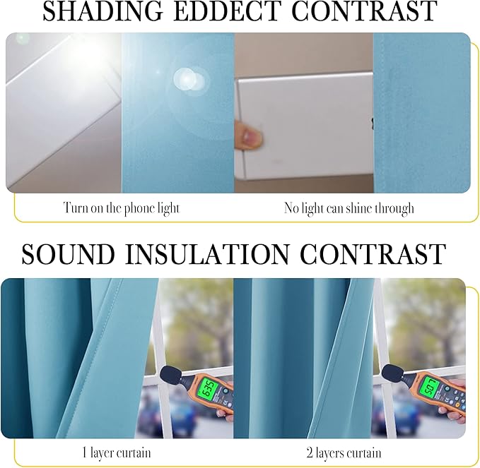 NICETOWN 100% Blackout Curtains 84 inches Long, Pair of Energy Smart & Noise Blocking Out Drapes for Baby Room Window, Thermal Insulated Guest Room Lined Window Dressing(Teal Blue, W42 x L84)