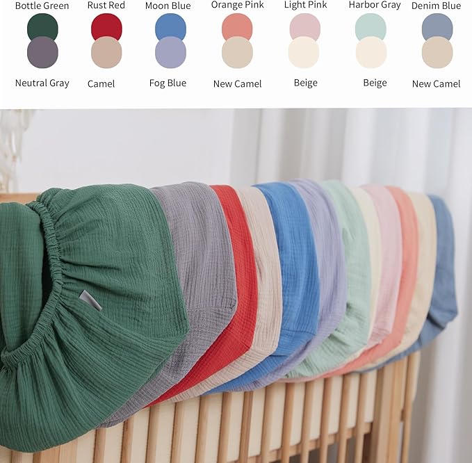 Muslin Fitted Crib Sheets for Baby Neutral Fit Standard Crib Toddler Mattress(28"x 52") 100% Organic Cotton Sheets Soft and Breathable Boho Bedding (Bottle Green&Neutral Gray)
