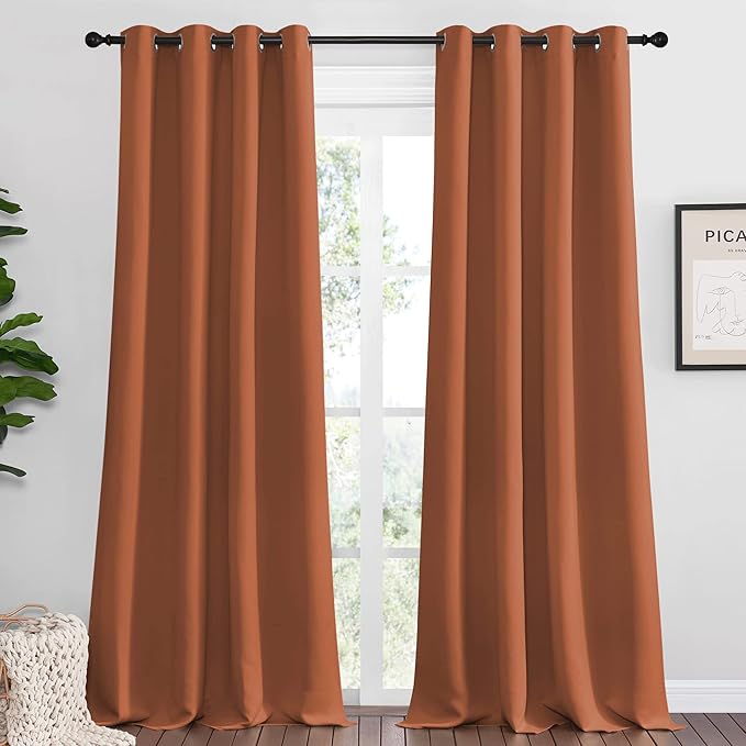 NICETOWN Halloween Burnt Orange Blackout Curtains for Sliding Door - 55 by 102, 2 Pieces, Blocking Out Sunlight Window Treatment Modern Design Grommet Curtain Panels for Dining Room