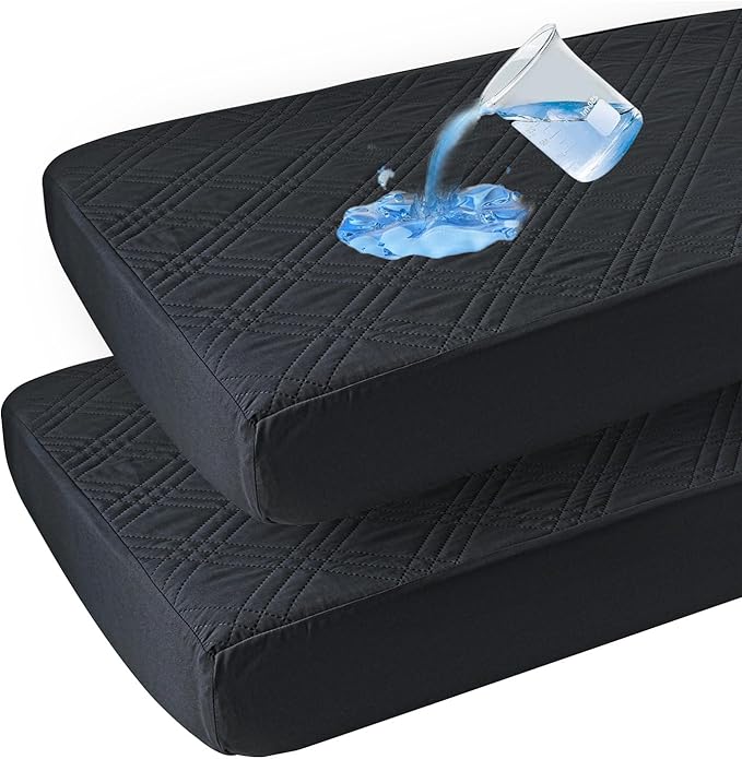 Waterproof Crib Mattress Protector 2 Pack, Ultra Soft Breathable Crib Mattress Pad Cover for Boys Girls Neutral, Fit Standard Crib Mattress and Toddler Mattresses, Black