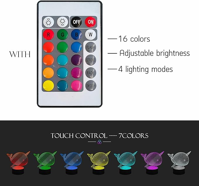 Whale LED Night Light 16 Color Change Touch Remote Control USB Charge Portable Lamp for Living Room Nursery Lamp Whale Animal lamp Decor