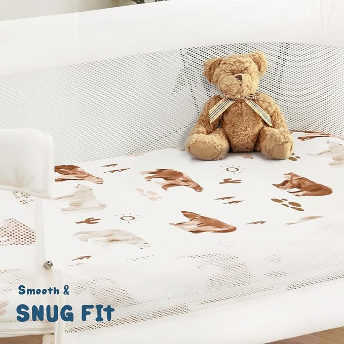 GRSSDER Stretchy Ultra Soft Bassinet Sheet 3 Pack, Universal Fit for Bassinets Baby Cradle Moses Basket Oval Rectangle Mattress or Changing Table Pad Safe and Snug, Stylish Print of Sunny Bear