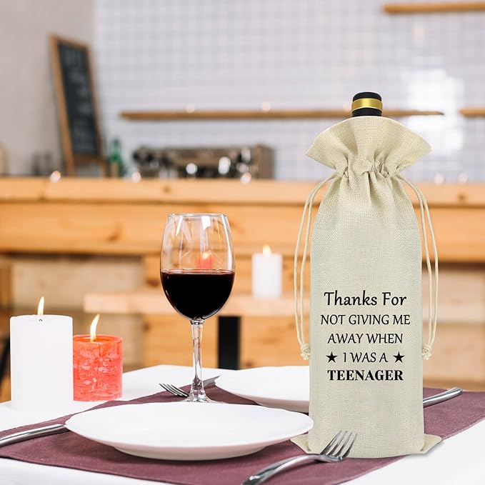 Funny Dad Mom Gifts from Daughter Son Wine Bag Father Mother Gift Dad Mom Birthday Gift Ideas Drawstring Burlap Wine Bottle Bag Fathers Day Dad Gifts Mothers Day Gifts Christmas Thanksgiving Present