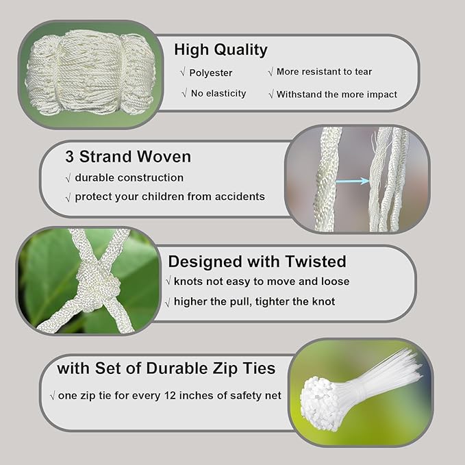 Rope Net Kids Safety Rope Netting Stairs Balcony Fence Safety Net Child Railing Playground Protection Rope Netting Indoor and Outdoor Decor Net White (6mm,1X5m)