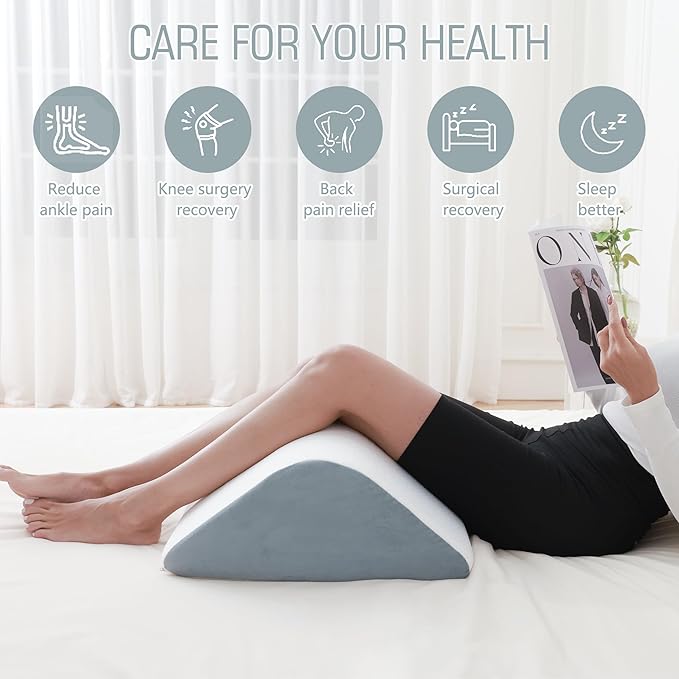 Wedge Pillow for Knee Bed Wedge Pillow for Sleeping, Wedge Pillows for After Surgery Leg Pillow for Sciatica Back Knee Hip Ankles Back Pain Relief