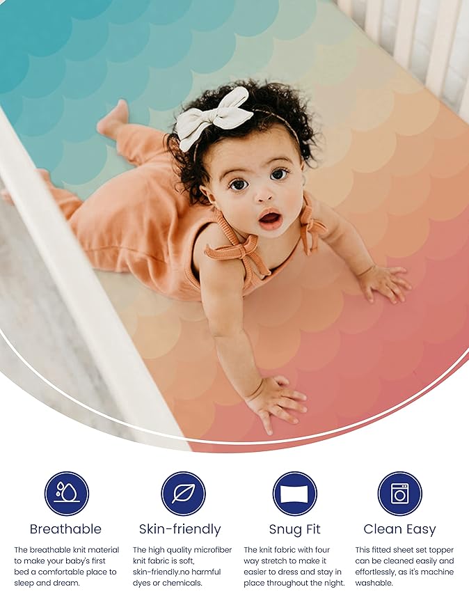 TotAha Premium Stretchy Crib Sheets (2-Pack)-Hypoallergenic, Silky Comfort, Buttery Soft, Calming Effect, All-Season Jersey-Knit Sheets, 28 X 52 X 9'' (Rainbow & Tie dye)