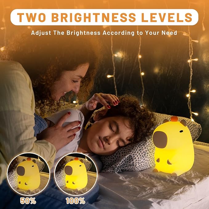 Night Light for Kids, Cute Capybara Silicone Night Lamp with 20min Timing Device, Rechargeable Lamps Touch Control Lamp, Tap Control, for Girls and Boys