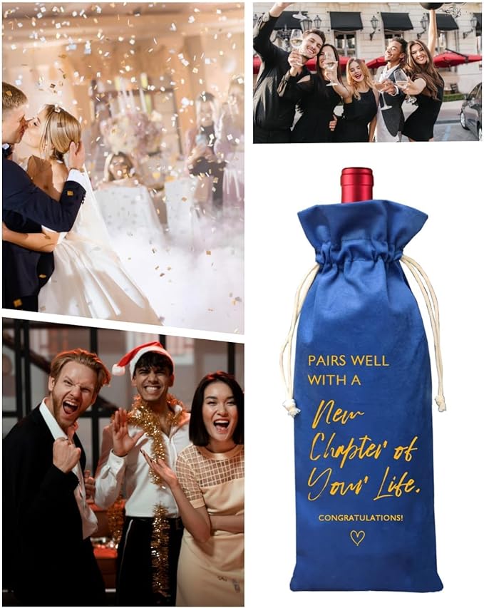 TBITON New Job Gifts Wine Bag, Going Away Gifts for Friends, New Beginnings Gifts for Women, New House, Engagement, Retirement Gift, Pairs Well With a New Chapter of Your Life (New Chapter-Blue)