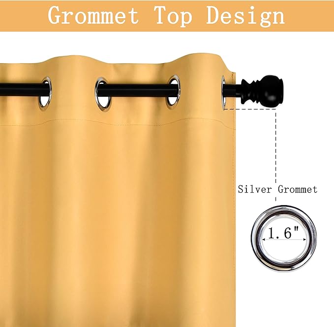 Mustard Yellow Valance for Kitchen Windows Solid Gold Yellow Blackout Curtain Valance with Grommet for Bedroom Short Straight Drape Valance for Living Room 52X18 1 Panel