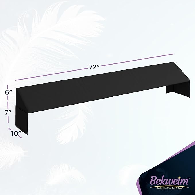 Wedge Pillow Headboard Bed Gap Filler California King - Headboard Pillow 72 X 10 X 6 - Long Pillow for Bed Wedge Gap Filler with Large Pocket for Bed Accessories - Mattress Gap Filler (Black)