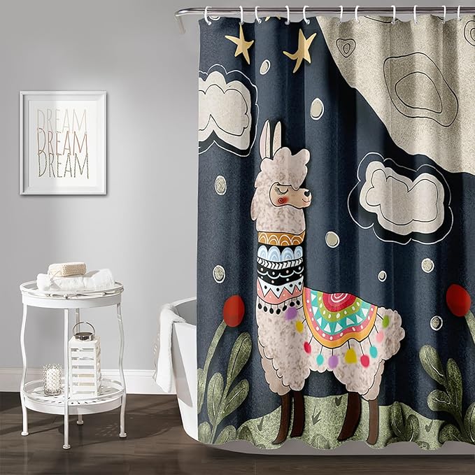 AILONEN Cute Llama Shower Curtain for Kids,Galaxy Llama Print Bath Curtain Gifts for Boys Girls,Polyester Waterproof for Bathroom with 12 Plastic Hooks 72" W*72" H