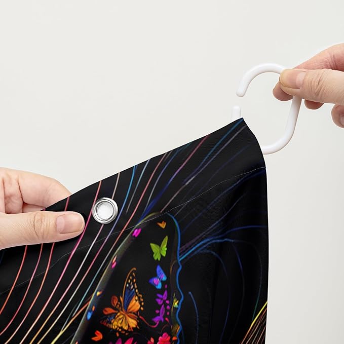 AILONEN Beautiful Butterfly Shower Curtain,Colorful Line Butterfly Bath Curtain for Bathroom for Boys,Girls,Boho Hippie Style Waterproof Fabric Shower Curtain Set with Hooks,48" W*72" H