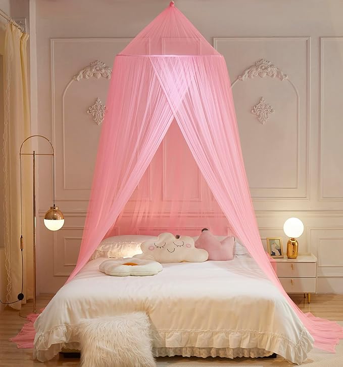 Mengersi Bed Canopy Mosquito Net,Princess Bed Canopy Canopy Bed Curtains for Girls Room,Mosquito Netting Canopy Reading Corners Room Decor for Girls (Pink)