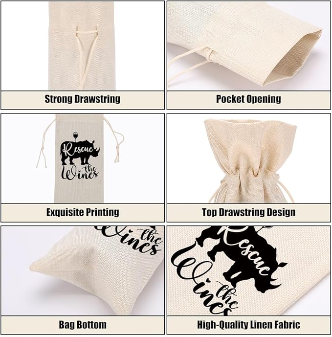 Funny Rhino Wine Quotes Wine Bag Wine Tasting Party Supplies for Wine Lovers Women Men Bride Yaya Friend Christmas Birthday Wedding Bachelorrette Party Wine Bags