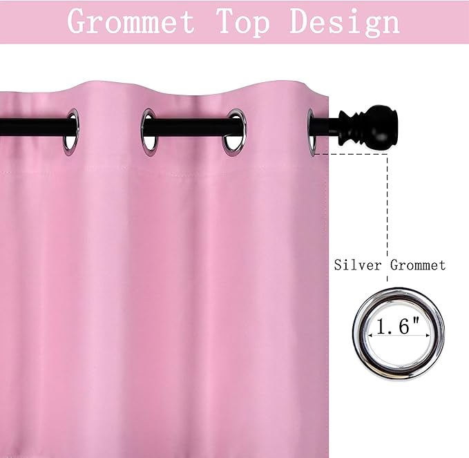 Brush Pink Valance for Girls Bedroom Blackout Grommet Top Valance Window Treatment for Living Room Short Straight Drape Valance for Nursery Baby Girls Room 52X18 1 Panel