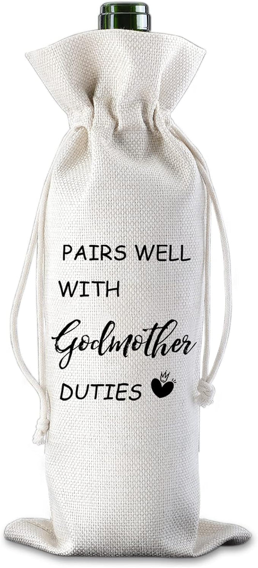 Pairs Well with Godmother Duties Godmother Wine Bag Mother Day Gift Godmother Gift Baptism Gift Wine Bags Godmother Proposal Gifts Christening Gift for Godmother