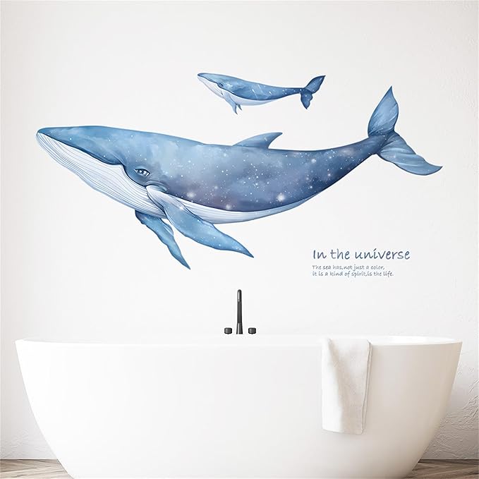 Removable Vinyl Whale Wall Decal Sea Life Wall Sticker Decor Nursery Kidsroom School Classroom Livingroom Bedroom Bathroom Coastal Ocean Fish Murals Decals