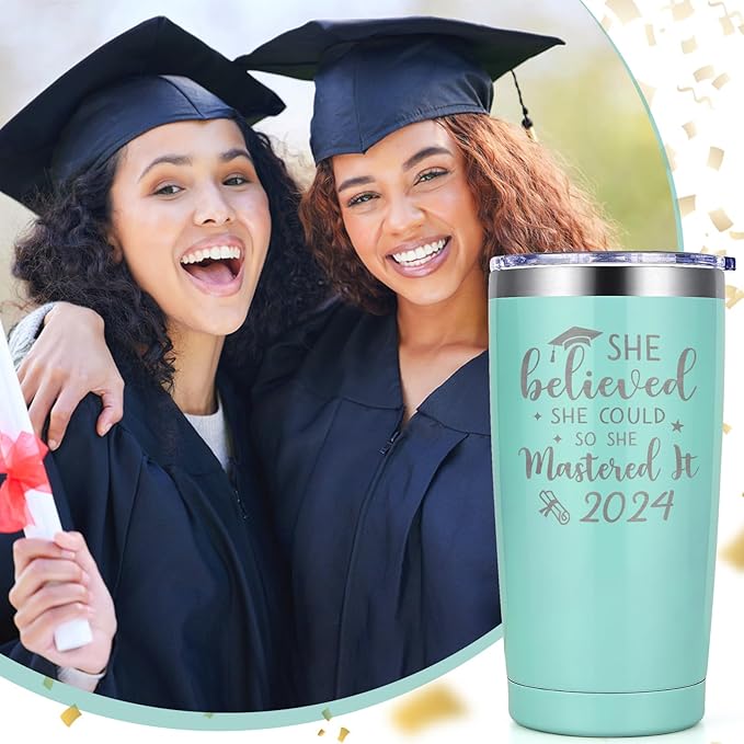 Lifecapido Graduation Gifts, Masters Degree Graduation Gifts, College Graduation Gifts for Her, Graduation 20oz Insulated Tumbler, Inspirational Gifts with Key Chain for Women Sister Friends, Green