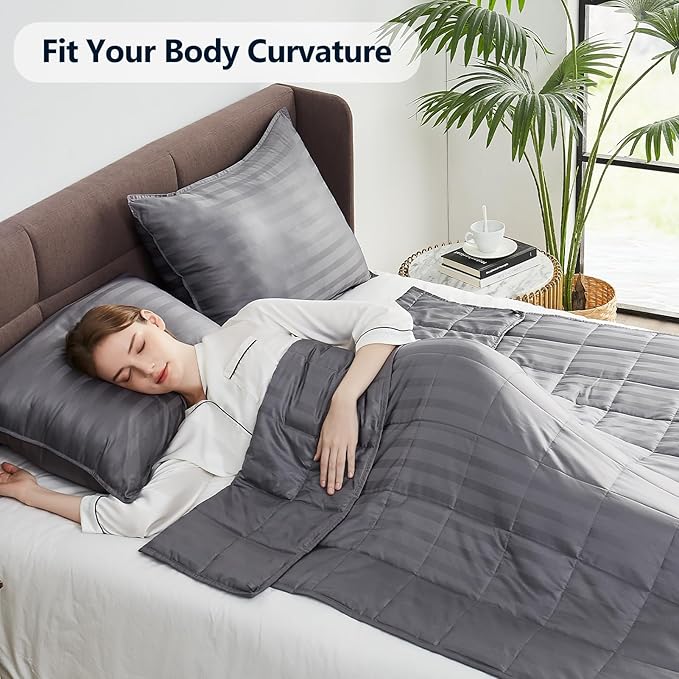 Weighted Blanket(40"x60" 10lbs) Weighted Blanket Cooling Blanket for Sleeping,Throw Size Breathable Blanket with Premium Glass Bead(Stripe Grey)