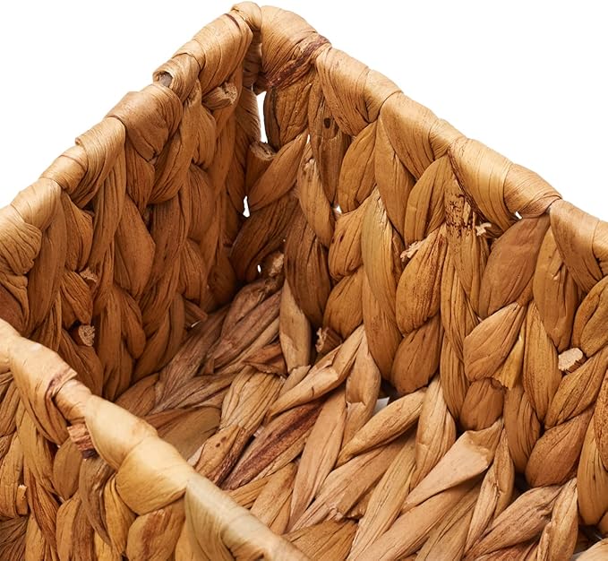 EZOWare 3 Section Natural Water Hyacinth Storage Baskets, Woven Wicker Divided Organizer Bin for Organizing Bathroom, Toilet Tank Top, Vanity Countertop, Kitchen Pantry - Set of 2