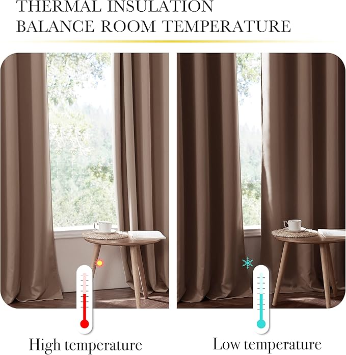NICETOWN Bedroom Full Blackout Curtain Panels, Super Thick Insulated Window Covers, Keeping Out Cold Air and Heat 100% Blackout Blinds with Same Color Liner (Taupe, Set of 2 PCs, 52 by 54-inch)