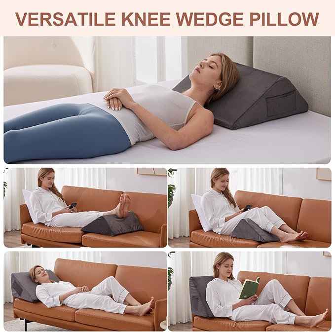 Knee Wedge Pillow, Memory Foam Leg Pillow Bed Wedge for Sleeping, Wedge Pillow for Legs Post Surgery, Triangle Pillow Wedge for Knee Support, Leg Elevation, Knee Hip Back Pain Relief