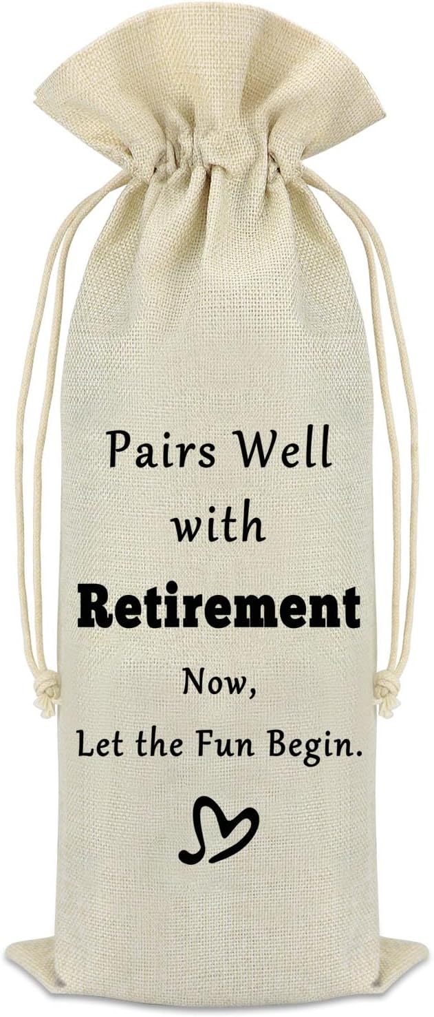 Retirement Wine Bag Funny Retirement Gift for Women Men Leaving Farewell Retirement Gifts for Colleagues Best Friends Coworkers Boss Nurse Teachers Reusable Wine Gift Bags with Drawstrings
