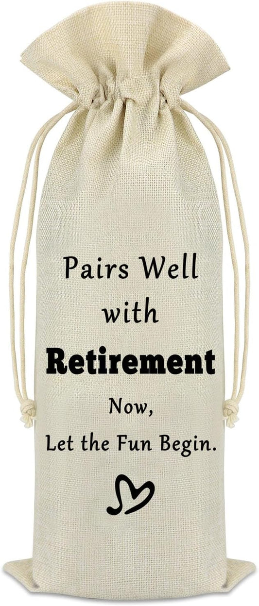 Retirement Wine Bag Funny Retirement Gift for Women Men Leaving Farewell Retirement Gifts for Colleagues Best Friends Coworkers Boss Nurse Teachers Reusable Wine Gift Bags with Drawstrings