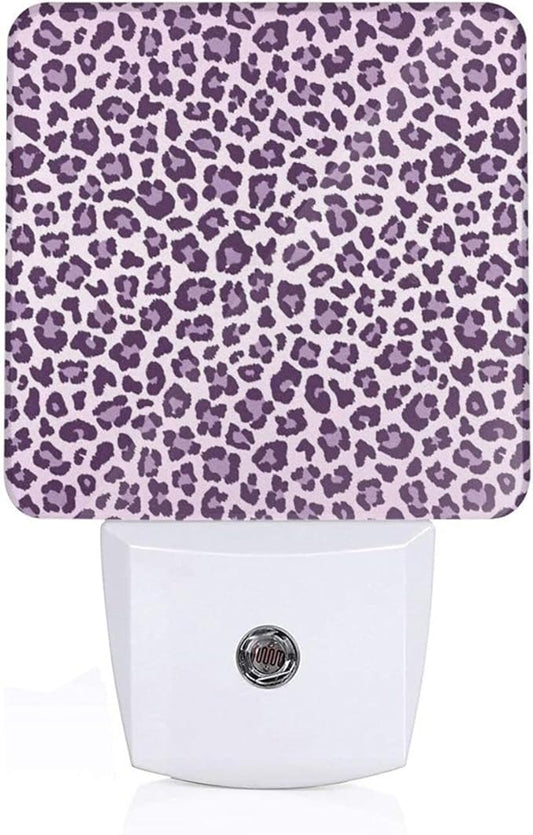 Purple Leopard Print Night Light for Kids Girls Plug into Wall Led Nightlight with Dusk to Dawn Sensor Compact Lamp Bedroom Bathroom Nursery Hallway Stairs Kitchen Home Decor