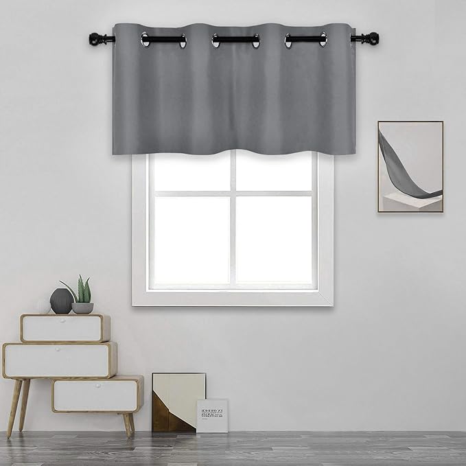Dark Grey Valance for Bedroom Solid Grommet Top Blackout Thermal Insulated Curtain Valance for Living Room Basement/Loft/Office 52 X18 1 Panel Gray