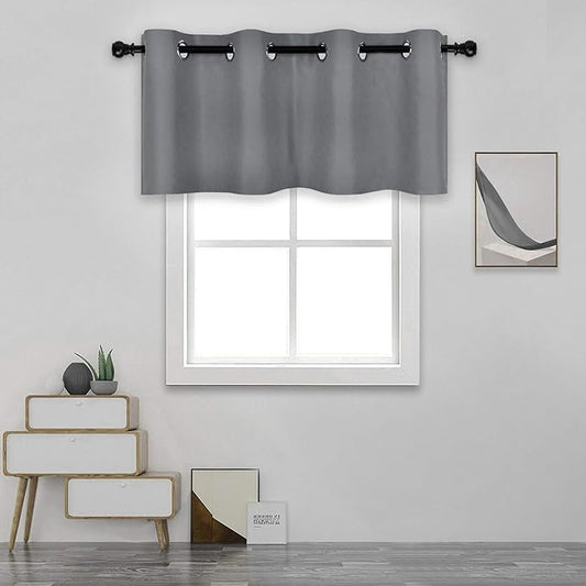Dark Grey Valance for Bedroom Solid Grommet Top Blackout Thermal Insulated Curtain Valance for Living Room Basement/Loft/Office 52 X18 1 Panel Gray