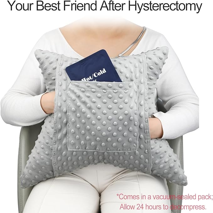 Star Hysterectomy Recovery Pillow C-Section Pillows with 2 Pockets for Tummy Tuck Abdominal Lumpectomy Belly Surgery Must Haves Shock Absorbing Cough Cushion Patients Gifts Minky Dot Gray