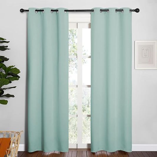 NICETOWN Window Curtain Panels, Thermal Curtains Insulated Solid Grommet Blackout Draperies/Drapes for Loft Window (Aqua, One Pair, 34 by 84-inch)