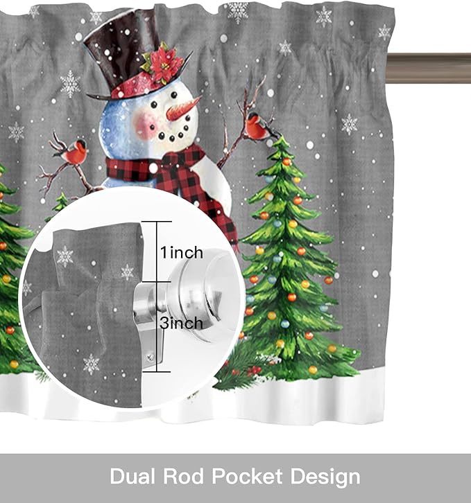 Christmas Snowman Kitchen Curtains Valances for Windows Winter Holidays Cardinal White Snowflake Rod Pocket Window Treatment for Kitchen /Living Room/Bedroom/ Bathroom,42" X 18" -1 Panel, Gray