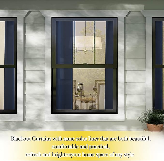 NICETOWN 100% Blackout Curtain Set, Thermal Insulated & Energy Efficiency Window Draperies for Guest Room, Full Shading Panels for Shift Worker and Light Sleepers, Navy Blue, 52W x 84L, 2 PCs