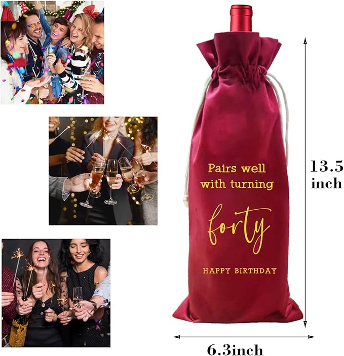 LANBAIHE 40th Birthday Gifts for Her,40th Birthday Gift for Women Men, 40 Years Old Birthday Gifts Wine Bag, 30th Birthday Decorations Party Supplies- 1984 Birthday (40th Birthday-Red)