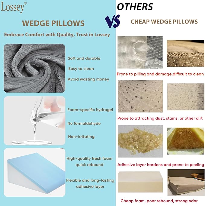 Wedge Pillow for After Surgery, Adjustable 9" & 12" Bed Wedge Pillow for Sleeping, Foldable Memory Foam Triangle Pillow for Snoring, Acid Reflux, GERD, Back and Leg