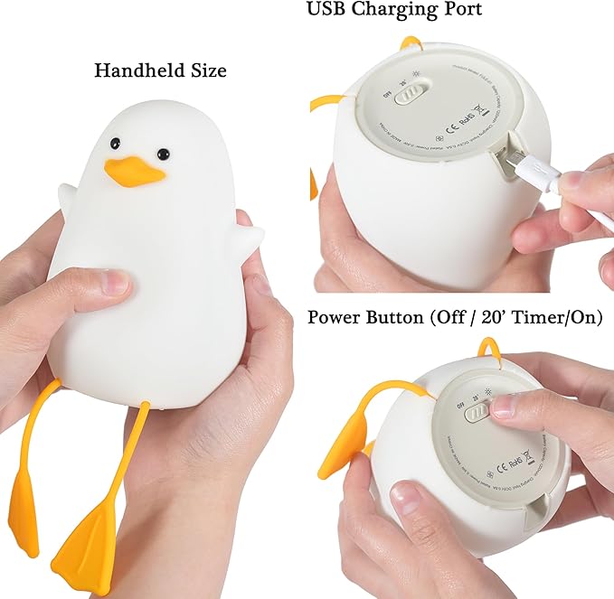 Duck Night Light, Duck Gifts for Girl, Kids Night Light Lamp Gifts Bedside Lamp for Nursery, ABS+SIL, Touch Control, Portable and Rechargeable Dimmable, Birthday Gifts for Boys Girls ( Duck with Hat)