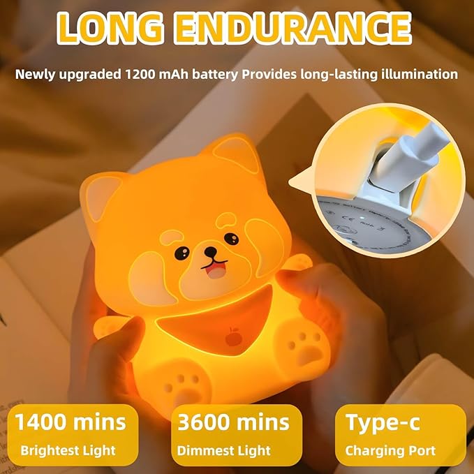 Red Panda Gift, Cute Red Panda Night Light for Kids, Squishy Silicone Lamp with Timer, Rechargeable Dimmable LED Portable Touch Baby Nursery Nightlight, Kawaii Room Decors, Christmas Gifts