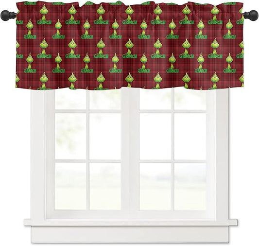 Retro Style Green Monster Christmas Window Valance for Kitchen Living Room Baby Grin-ch Window Curtain for Bedroom Christmas Window Valance Rod Pocket Window Treatment Christmas Decors, 54" W x 18" L