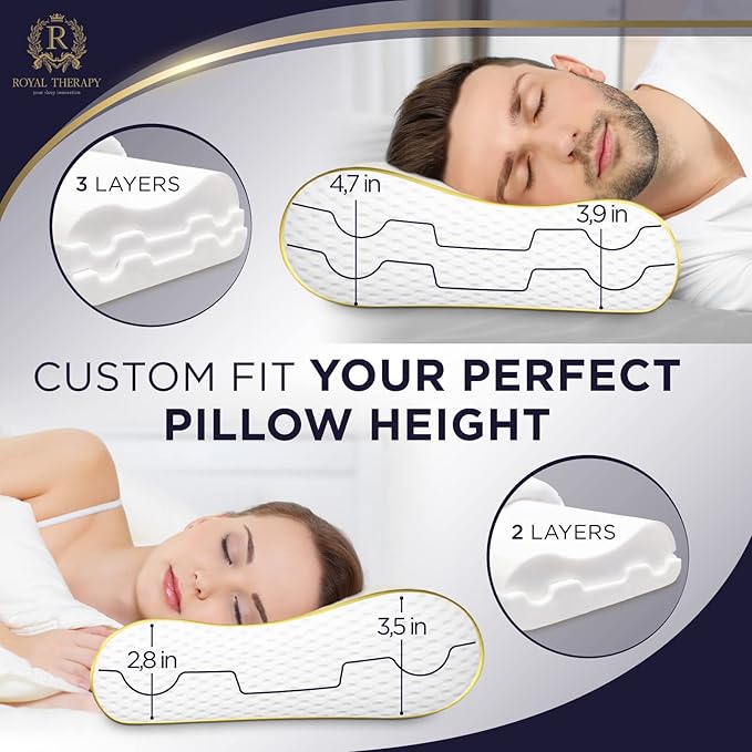 Royal Therapy Memory Foam Pillow, Queen Pillow Neck Pain Relief, Contour Pillow, Pillow for Neck and Shoulder Pain, Neck Pain Pillow, Side Sleeper Pillow, Cervical Neck Pillow, Neck Pillow Sleeping