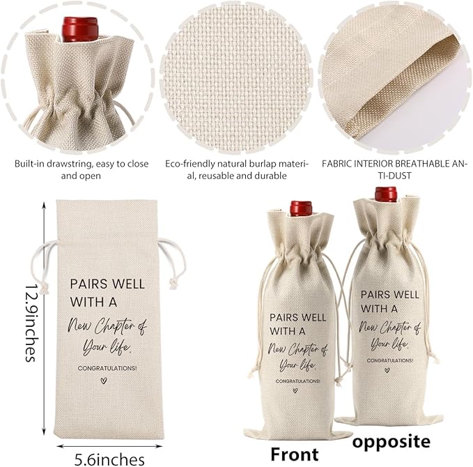 New Job Gifts Going Away Farewell Gifts for Friends Teachers Coworker Boss Women, New Beginning New Business Owner Gifts Wine Bottle Bag, Pairs Well With A New Chapter of Your Life Wine Bag