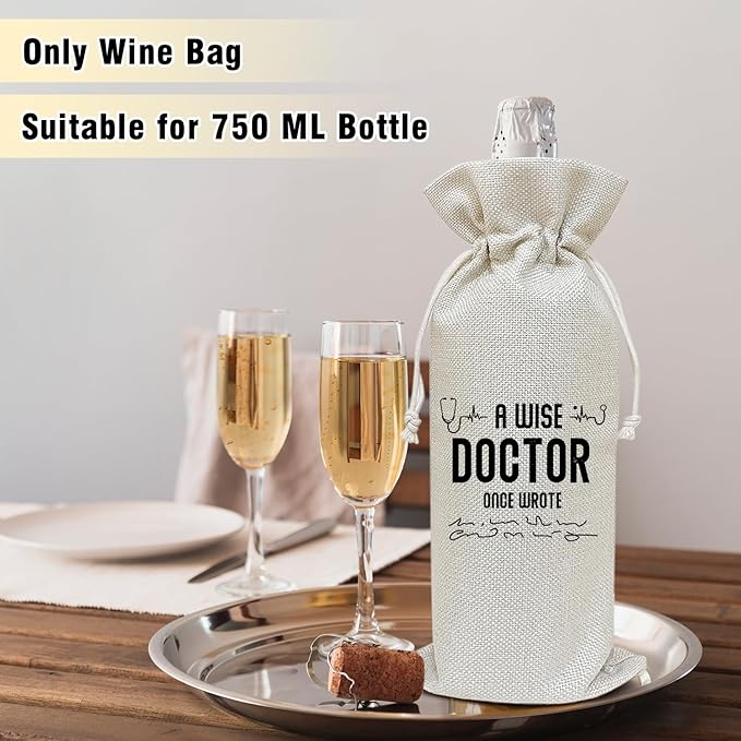 Wine Canvas Bag, Doctor Wine Gift Bag, Retirement Gifts for Doctors Coworker Colleague Thank You Gifts Wine Lover Gifts Wine Bags for Wine Bottles, Wine Gifts With Drawstring Party Decoration -WB31